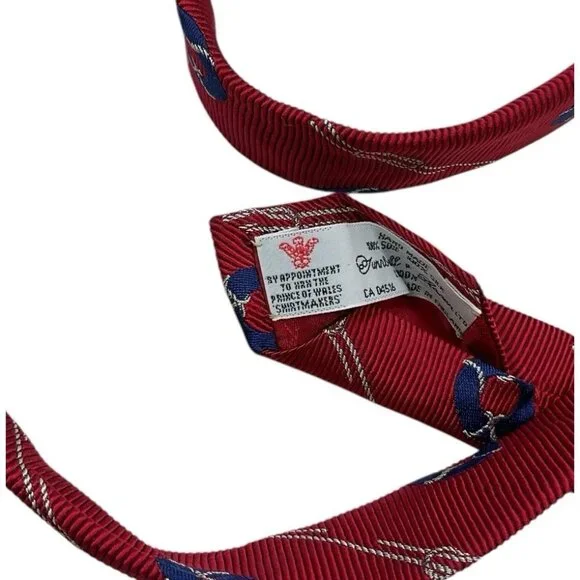 TURNBULL & ASSER Men's 100% Silk Necktie LUXURY Red Rope Life Buoy W:3.6" EUC - Picture 3 of 4